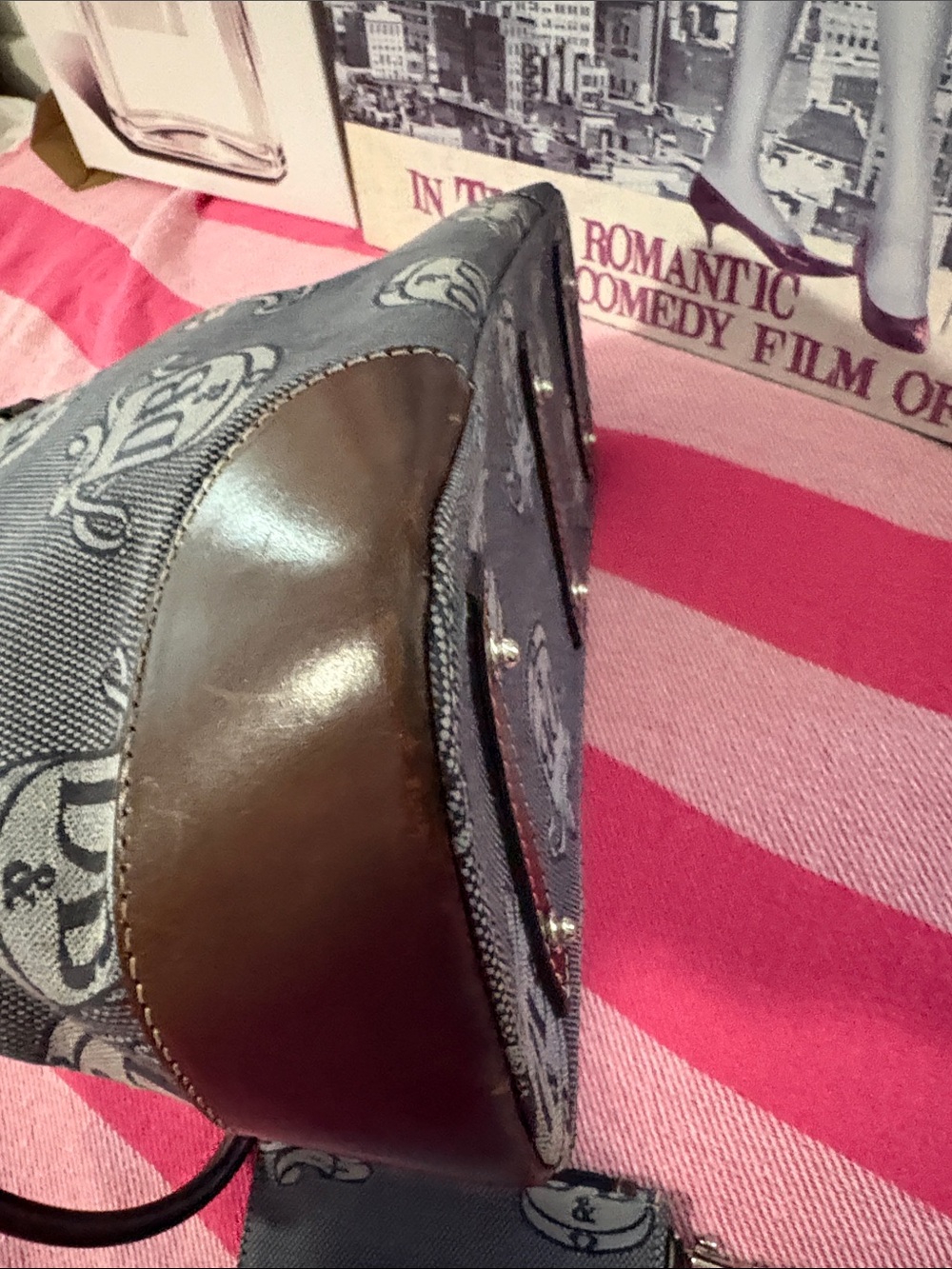 Dooney & Bourke denim blue Logo Satchel with Brown Trim and Matching Wristlet - Picture 8 of 15